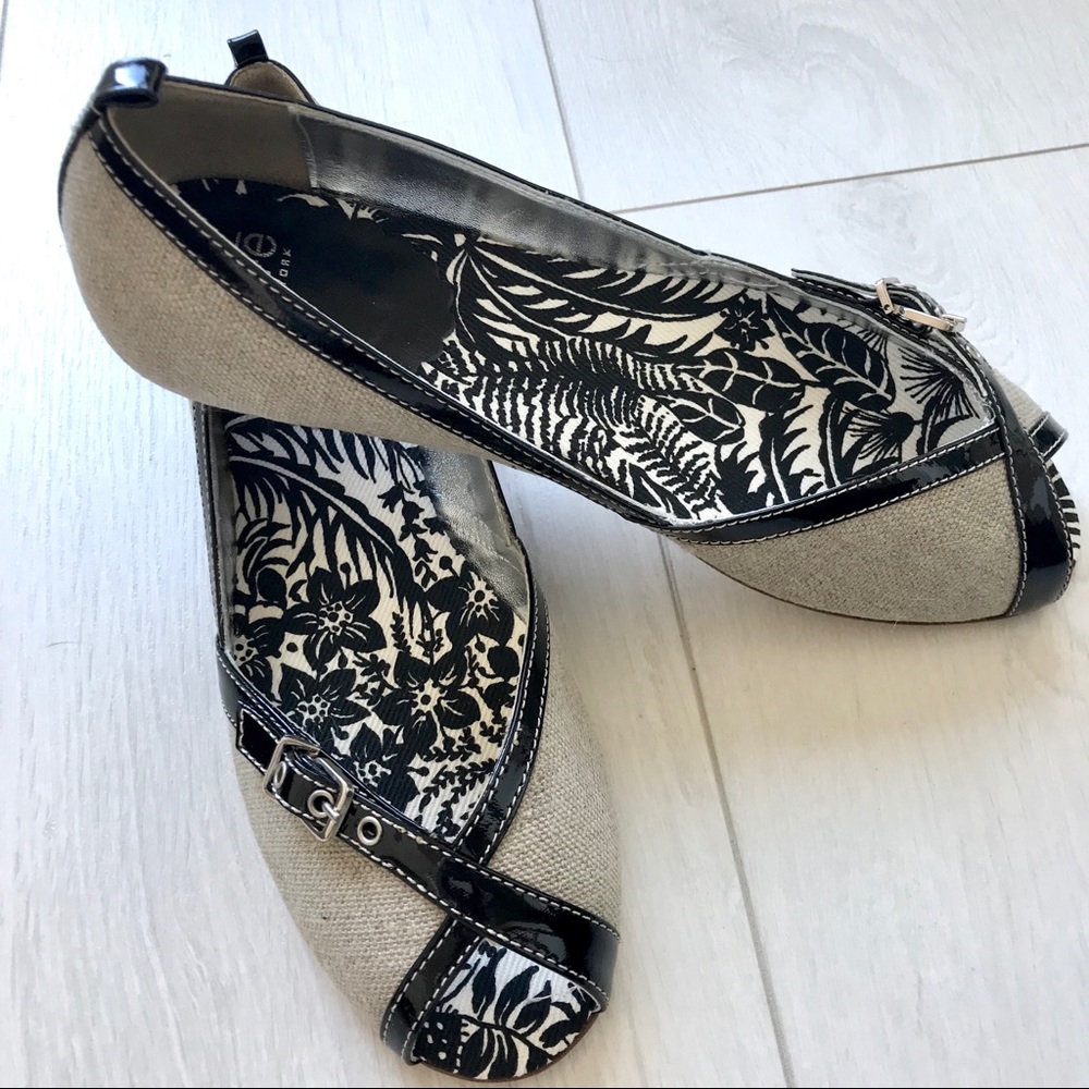 Rafe Linen & Patent Leather Peep-toe Flats NIB